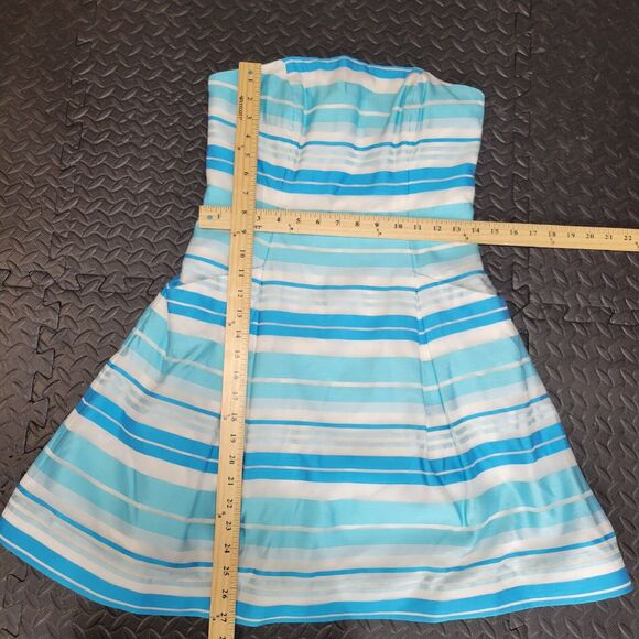 Lilly Pulitzer Blossom Dress Turquoise Wrapping Stripe Silk Size 4 Blue White - Picture 6 of 10